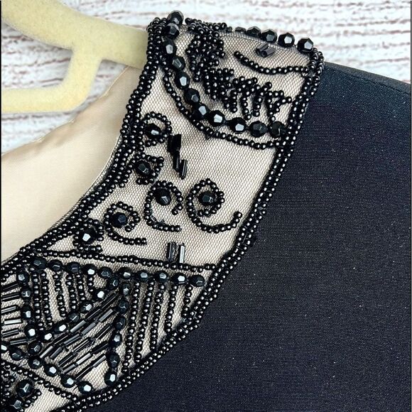 Oleg Cassini Black Tie Formal Shift Black 
Dress Beaded Neckline and Cuffs - Picture 4 of 15